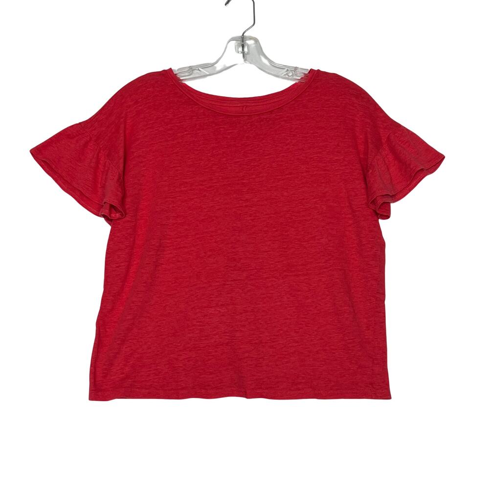 Ann Taylor LOFT Linen Ruffle Sleeve Cropped Tee Pink Womens Small - Picture 3 of 10